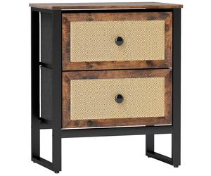HOMCOM Bedside Table, Side Table with 2 Rattan Drawers, Bedside Cabinet with Storage and Steel Legs for Bedroom, Living Room, Rustic Brown Aosom UK