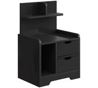 Homcom Modern Bedside Table With 2 Drawers And Open Shelves For Bedroom In Black Black