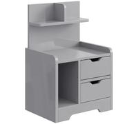 HOMCOM Bedside Table, Small Bedside Cabinet with 2 Drawers and Storage Shelves, Modern Nightstand for Bedroom, Grey