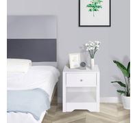 HOMCOM Bedside Table Unit Drawer Shelf Cabinet Chest Solid Wood Bedroom - White