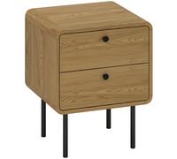 HOMCOM Bedside Table with 2 Drawers and Steel Legs - Oak