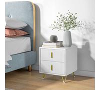 HOMCOM Bedside Table with 2 Drawers, Side End Table, Nightstand with Metal Frame for Living Room, Bedroom, White