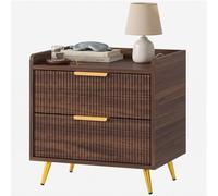HOMCOM Elegant Two-Drawer Bedside Table - Walnut Brown
