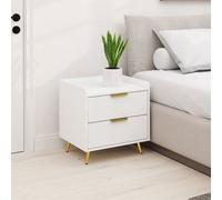Portland 2 Drawer White and Gold Bedside Table - Wilko