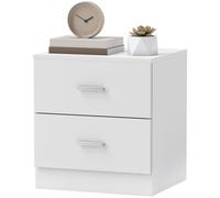 HOMCOM Bedside Table With 2 Drawers, Metal Handles – White