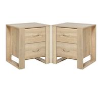 HOMCOM Bedside Table with 2 Drawers, Nightstand with Handles and Elevated Base, Side Table for Bedroom, Living Room, Set of 2, Brown