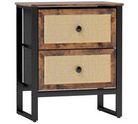 HOMCOM Bedside Table, Side Table with 2 Rattan Drawers, Bedside Cabinet with Storage and Steel Legs, Brown