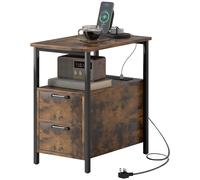 HOMCOM Bedside Table with Charging Station for Living Room, Rustic Brown