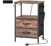 HOMCOM Bedside Table with Charging Station - Rustic Brown
