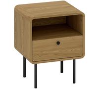 HOMCOM Bedside Table with Drawer and Open Shelf - Oak