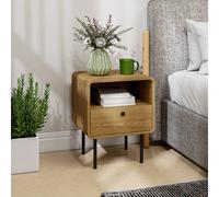 HOMCOM Bedside Table with Drawer and Shelf, Modern Bedside Cabinet, Oak