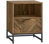 HOMCOM Bedside Table with Drawer and Shelf, Side End Table with Steel Legs for Living Room, Bedroom, Brown Wood Effect