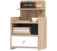 Homcom Bedside Table With Drawer For Bedroom, Living Room, Natural Wood Effect In Natural White Natural White