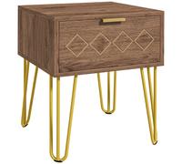 Bedside Table with Drawer, Gold Metal Legs for Living Room Bedroom HOMCOM Brown One Size