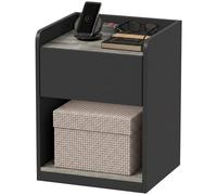 Homcom Bedside Table With Drawer And Open Shelf, Black And Grey Wood Effect Multi