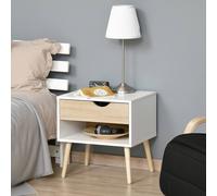 HOMCOM Bedside Table with Drawer & Shelf, Nightstand, End Table for Bedroom - White
