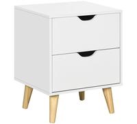HOMCOM Bedside Table with Drawer - Side Table with Pine Wood Legs - White | TJ Hughes