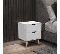 HOMCOM Bedside Table with Drawer, Side Table with Pine Wood Legs, White - White