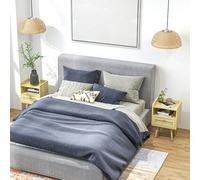 HOMCOM Bedside Tables, Set of 2, Boho Side End Table w/ Drawer, Storage Compartment - Natural wood finish