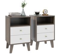Homcom Bedside Tables Set Of 2, Modern Nightstand With 2 Drawers And Open Cubby In Grey Grey