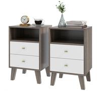 Homcom Bedside Tables Set Of 2, Modern Nightstand With 2 Drawers And Open Cubby In Grey Grey