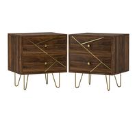 HOMCOM Bedside Tables Set of 2, Modern Side Table Set with 2 Drawers and Steel Hairpin Legs, Nightstand for Bedroom, Brown Wood Grain