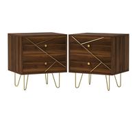 HOMCOM Bedside Tables Set of 2, Modern Side Table Set with 2 Drawers, Brown, Brown