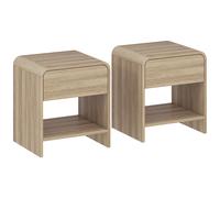 HOMCOM Bedside Tables Set of 2, Nightstands with Rounded Corners, Modern Side Table with Silent Drawer for Bedroom, Natural