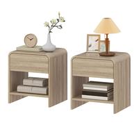 Homcom Bedside Tables Set Of 2, Rounded Corner Nightstand Drawer Natural Natural