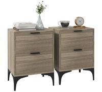 HOMCOM Bedside Tables Set Of 2 With 2 Drawers For Bedroom - Living Room - Grey | TJ Hughes