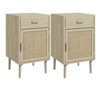 HOMCOM Bedside Tables Set Of 2 With Drawer Cabinet Adjustable Shelf Natural | TJ Hughes