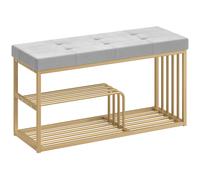 HOMCOM Bench and Shoe Storage, Tufted Shoe Storage Bench with Velvet Seat Cushion Gold Steel Frame for Entryway, Grey