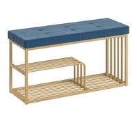 HOMCOM Bench and Shoe Storage, Tufted Shoe Storage Bench with Velvet Seat Cushion Gold Steel Frame for Entryway, Dark Blue