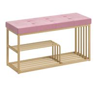 HOMCOM Bench and Shoe Storage, Tufted Shoe Storage Bench with Velvet Seat Cushion Gold Steel Frame for Entryway, Pink