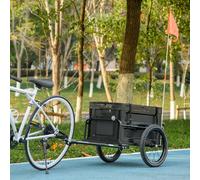 HOMCOM Bicycle Trailer With 65L Foldable Storage Box And Pneumatic Tyres, Black, Black