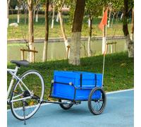 Homcom Bicycle Cargo Trailer With 65L Foldable Storage Box And Safe Reflectors In Blue Blue Standard