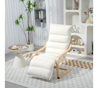 HOMCOM Birch Wood Lounge Chair, Upholstered Velvet Chair with Footrest in Cream HOMCOM Cream