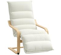 HOMCOM Birch Wood Lounge Chair, Upholstered Recliner Lounge Seat with Adjustable Footrest, Modern Armchair for Living Room, Bedroom, Balcony, Office, Cream White Cream
