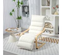 HOMCOM Birch Wood Lounge Chair, Upholstered Velvet Chair with Footrest in Cream HOMCOM Cream