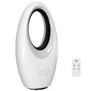 HOMCOM Bladeless Tower Fan, 22.5" Standing Cooling Fan with 60° Oscillating, LED Lights, 3 Speeds, 7.5H Timer, Remote Control for Bedroom, White