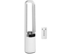 HOMCOM Bladeless Tower Fan, 36dB Standing Cooling Fan with 45° Oscillating, LED Lights, 3 Speeds, 12H Timer, Remote Control