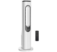 HOMCOM Bladeless Tower Fan for Bedroom, 35dB Standing Cooling Fan with 50° Oscillating, LED Lights, 3 Speeds, 3 Modes, 15H Timer, LED Display and Remote Control, 38 inch, White