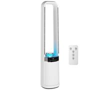 HOMCOM Bladeless Tower Fan for Bedroom, 36dB Standing Cooling Fan with 45° Oscillating, LED Lights, 3 Speeds, 12H Timer, Remote Control, 37 inch, White