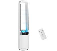 HOMCOM Bladeless Tower Fan with 45° Oscillating, LED Lights, 3 Speeds, White, White