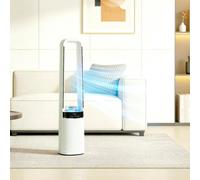 HOMCOM Bladeless Tower Fan with Oscillating, LED Lights, 3 Speeds, White - Tower Fan - ABS, Metal - White