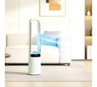 HOMCOM Bladeless Tower Fan with 45° Oscillating, LED Lights, 3 Speeds, White, White