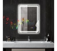 HOMCOM Bluetooth Bathroom Mirror with LED Lights, Illuminated Backlit Wall Mounted Vanity Mirror with 3 Colours Dimmable, Demister Pad, Memory Function, Touch Sensor, IP44 Silver