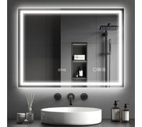 HOMCOM Bathroom Mirror With Bluetooth Clock Lights Demister Pad - 60 x 80 mm | TJ Hughes Blue