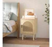 Homcom Boho Bedside Table With Rattan Door And Adjustable Shelf, Natural