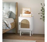 Homcom Boho Bedside Table With Rattan Door And Adjustable Shelf, White